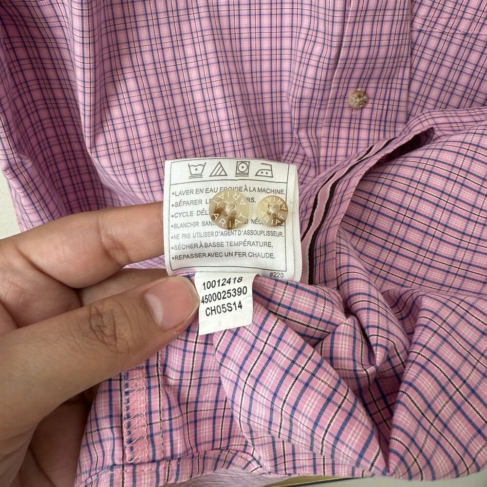 Ariat Pro Series Shirt Men L Pink Plaid Button Down Short Sleeve Chest Pocket - Picture 3 of 13